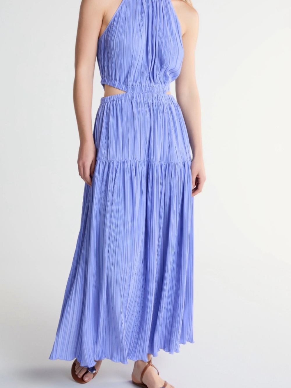 Pleated Halter Cutout Maxi Dress in Periwinkle